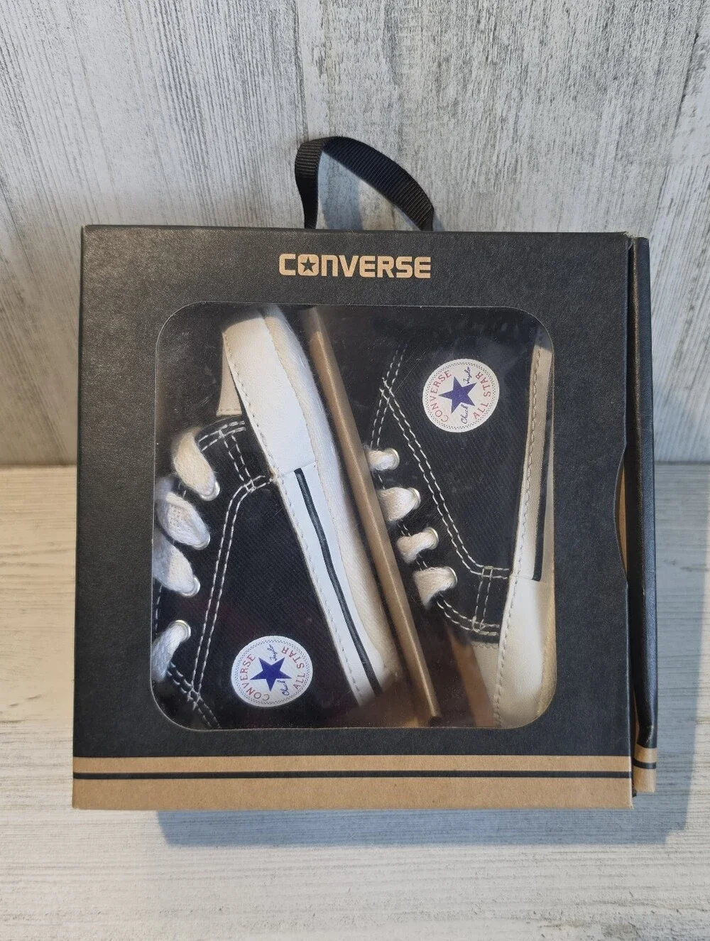 Converse First Star Baby Crib Shoes Size 2 3-6M Black White Chuck Taylor w Box